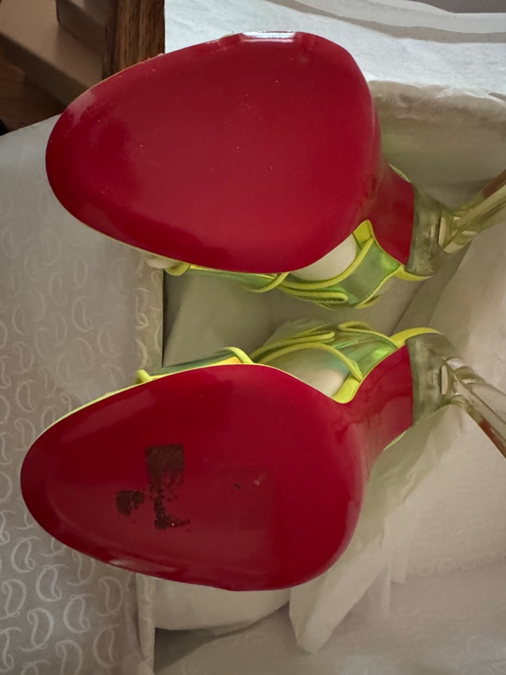 Christian Louboutin Neon Green Iridescent Clear Heel Sandals - Picture 11 of 11